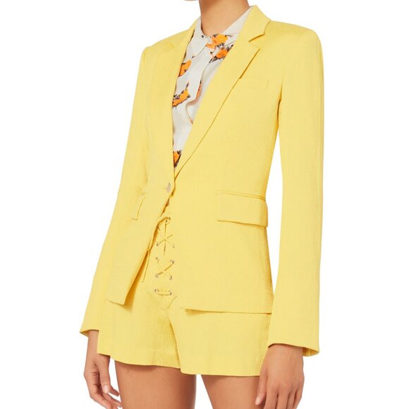 NWT Veronica Beard Bentley Dickey Jacket 2 Yellow Texture Lace Up Back Pockets